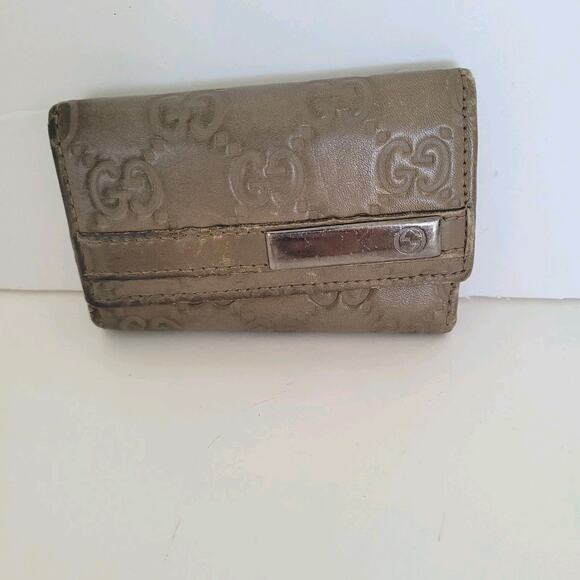 Gucci GG Key Holder Wallet Case Geniue Leather Small Gray Trifold Guccissima - Picture 1 of 9